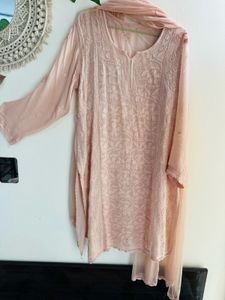 Pastal Nude Authentic Chikankari Tunic Pallazo set