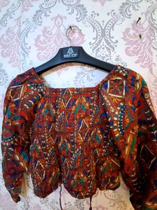 Bohemian Print Cropped Blouse