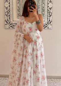 Floral Print Spaghetti Strap Gown