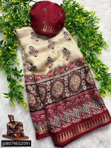 Kalamkari Ajrakh digital print saree