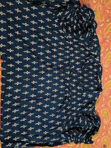 Navy Blue Printed Puff Sleeve Tunic