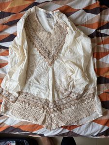 Boho Lace Trim White Tunic Top