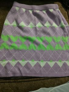 Purple &amp; Green Heart Argyle Knit Skirt