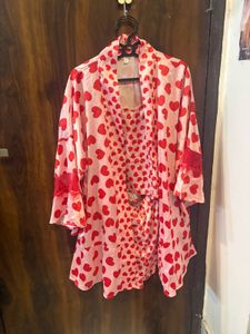 Pink Heart Print Sleepwear Set
