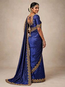 Royal Blue Embroidered Silk Saree.           some