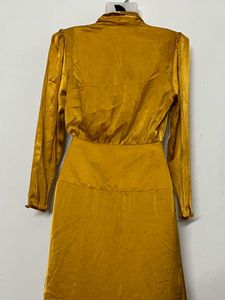 Pintresty Mustard Yellow Satin Wrap Dress