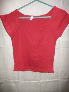 Red Square Neck Crop Top