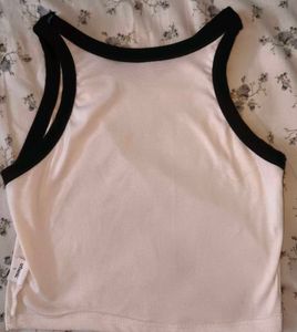 White Ribbed Racerback Tank Top with Black Trim