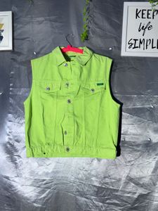 BENETON Vibrant Green Denim Vest
