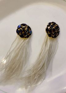 Elegant Black Gemstone Feather Earrings
