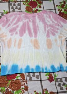 Tie-Dye Ribbed Bell Sleeve Top