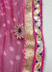 pure georgate Pink Bandhani Saree with Embroi