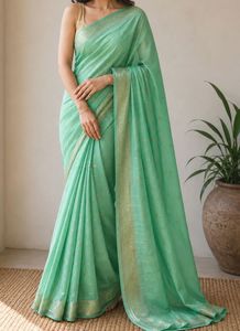 Elegant Mint Green Saree with Gold Border