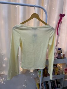 butter yellow Long Sleeve Henley Top