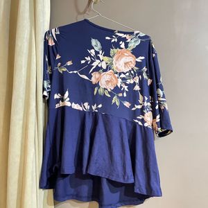 Stylish Navy Floral Twist Neck Top