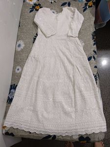Elegant White Chikankari Maxi Dress