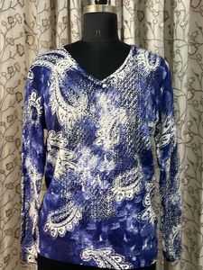 Blue &amp; White Paisley Print Sweater
