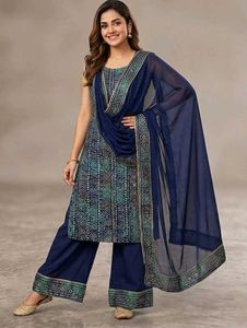 Beautiful Navy Blue Kurta Set with Dupatta