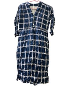 Classic Navy Plaid Midi Dress