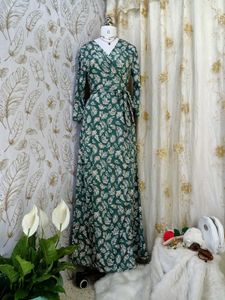 ✨Elegant Green Leaf Print Wrap Dress✨