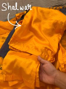 Bright Mustard Yellow Suit with Grey Embroidery