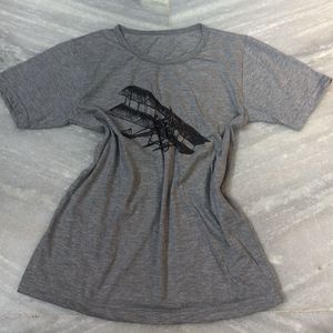 Grey T-Shirt with Airplane Graphic