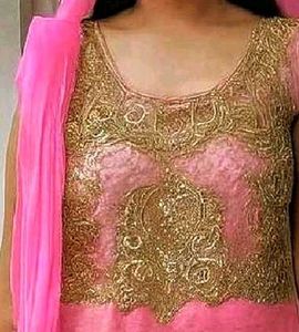 Pink Embellished heavy dress with sleeves for atta