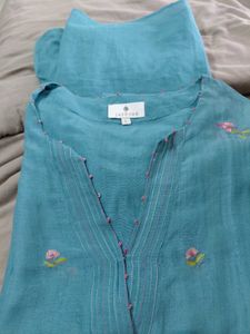 Jaypore Teal Embroidered Kurta with inner