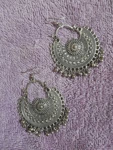 Boho Oxidized Jhumka Earrings with maangtik