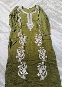 Olive Green Embroidered Kurta