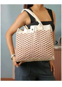 Snap Button Geometric Print Tote Bag