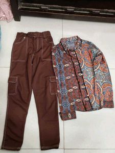 Stylish Printed Shirt & Brown Cargo Pants Set