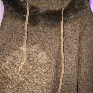 Oversized Brown Faux Fur Hoodie