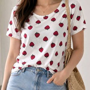 White t shirt with cute strawberry prints