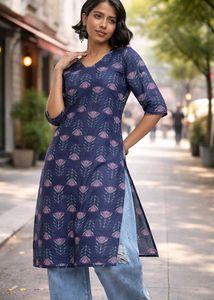 Anouk Stylish Blue Floral Print Kurta