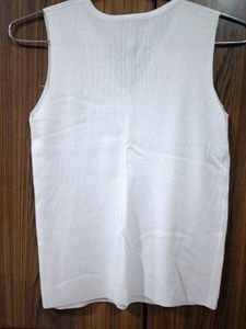 White Sleeveless Rhinestone Knit Tank Top