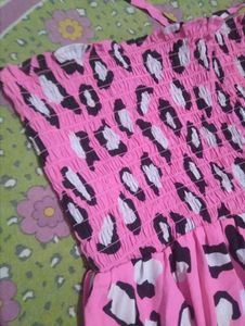 Cute Pink Leopard Print Smocked Dress