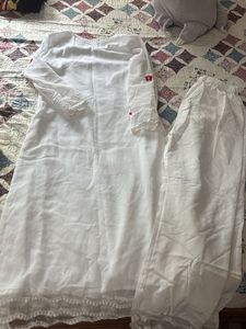 Elegant White Kurta Set with Red Floral Embroidery