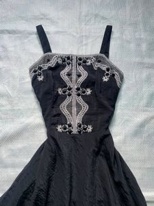 Black Embroidered Spaghetti Strap Dress