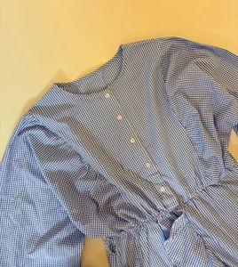 Blue Gingham Tiered Ruffle Dress