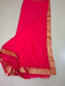 Elegant Pink Saree with Golden Border