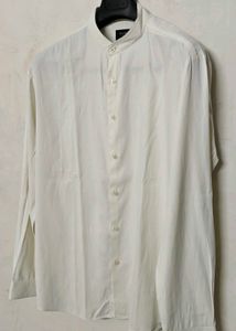 Men's White Band Collar Shirt