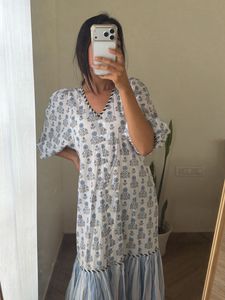 Boho Maxi Dress with Blue Stripes