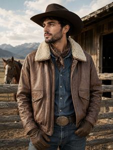 BILTMORE Men's Brown Leather Bomber Jacket