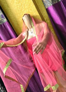 Pink Dupatta Stoal with Golden Border