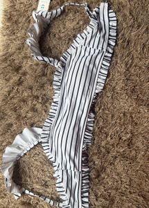 Striped Ruffled Bikini Top