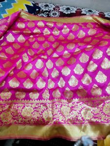 Pink &amp; Gold Banarasi saree with blouse piece9