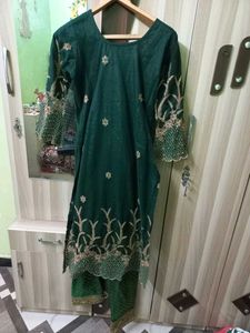 party wear green colour hand work dress