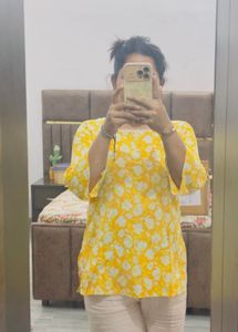 Vibrant Yellow Floral Print Kurta
