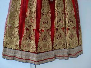 Red &amp; Gold Embroidered Lehenga Skirt